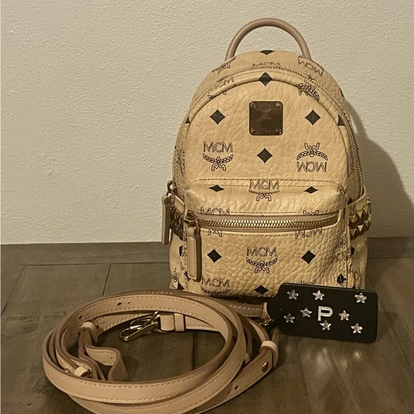 MCM Stark Bebe Boo Side Studs Backpack in Visetos Beige - Picture 7 of 7